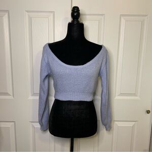 Soft Baby Blue Cropped Wide Shoulders Sweater
